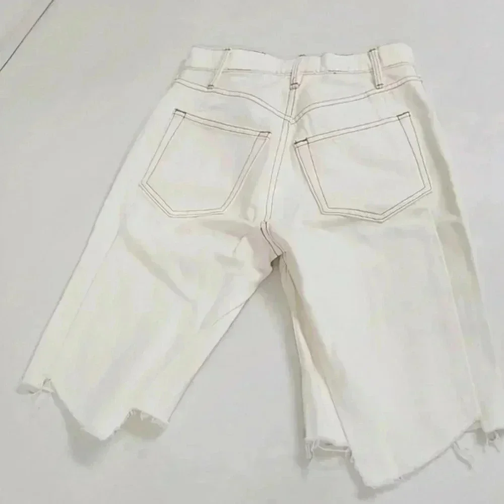 Frame La Vintage Bermuda long denim white shorts